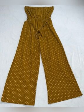 Cosmic Beauty Mustard Polka Dot Strapless Wide Leg Jumpsuit Plus 1X O92